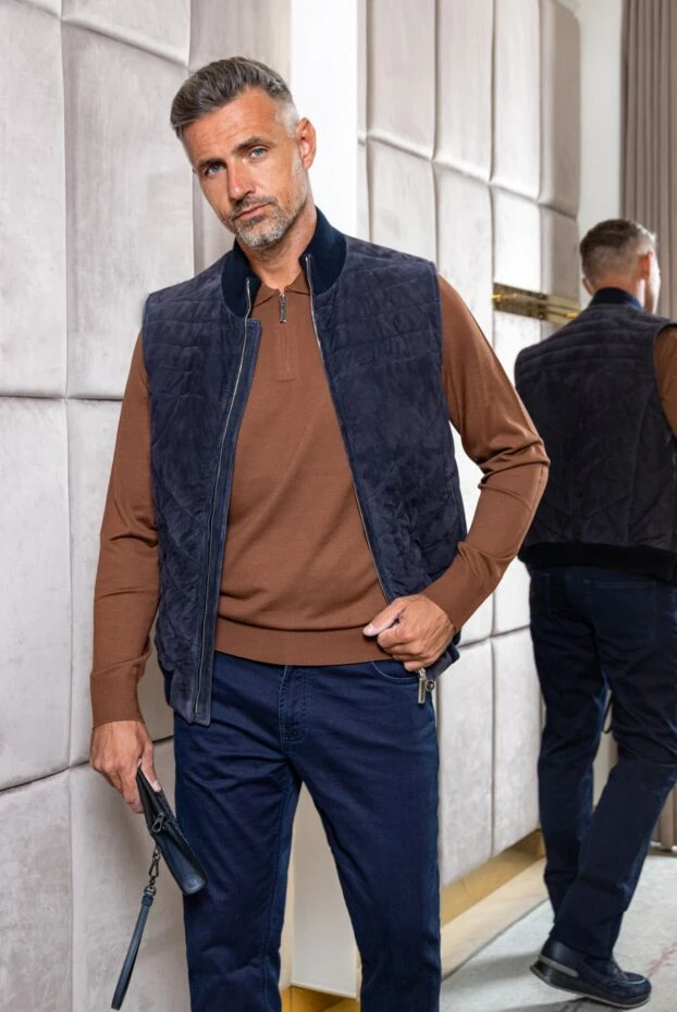 Stefano Ricci жилет из замши и кожи крокодила синий мужской 172966 - фото 2