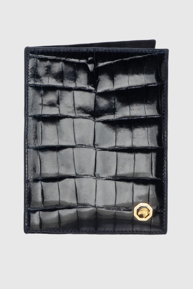 Черная визитница из крокодиловой кожи с эмблемой - фото 1