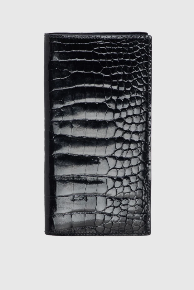 Черная визитница из глянцевой крокодиловой кожи - фото 1