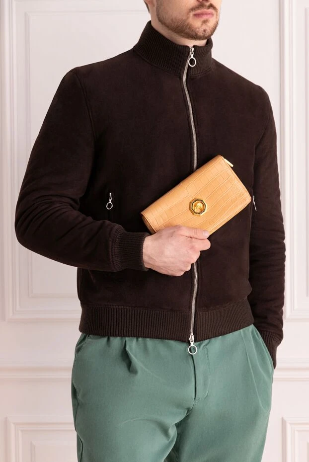 Крокодил былғарыдан жасалған ерлер бежевый ілінісу - фото 2