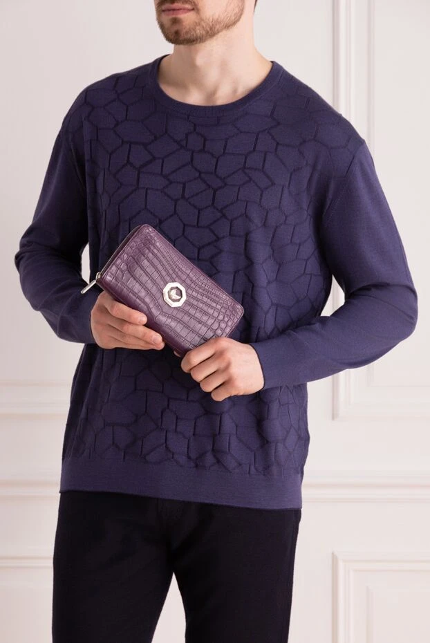 Stefano Ricci клатч мужской из кожи крокодила фиолетовый  172978 - фото 3