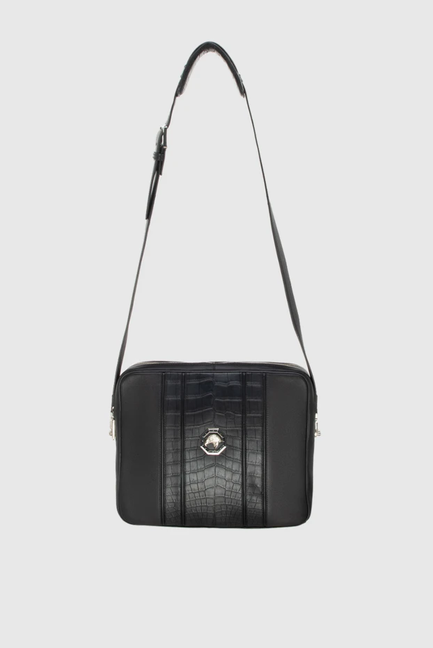 Black men's shoulder bag made of crocodile leather and genuine leather - photo 1