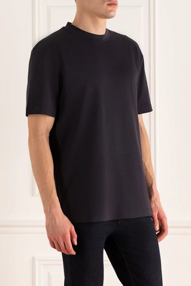 Loro Piana men's dark blue t-shirt made of smooth cotton with a round neck
 172999 - photo 3