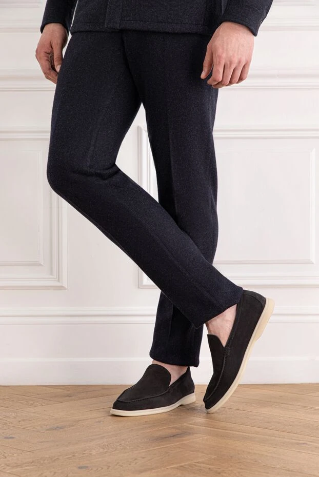 Летние прогулочные мокасины из замши черные с логотипом

 - фото 2