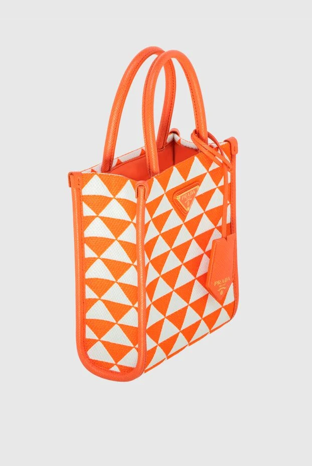 Prada сумка женская ярко-оранжевая в геометрический узор 173108 - фото 3