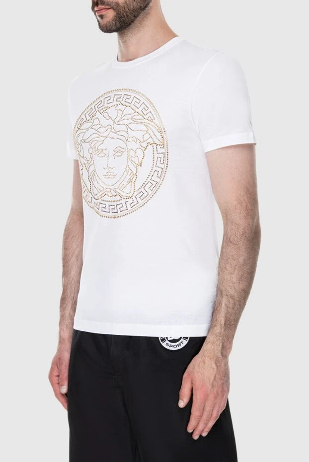 Versace white cotton t-shirt with gold medusa pattern made of rhinestones 173172 - photo 3