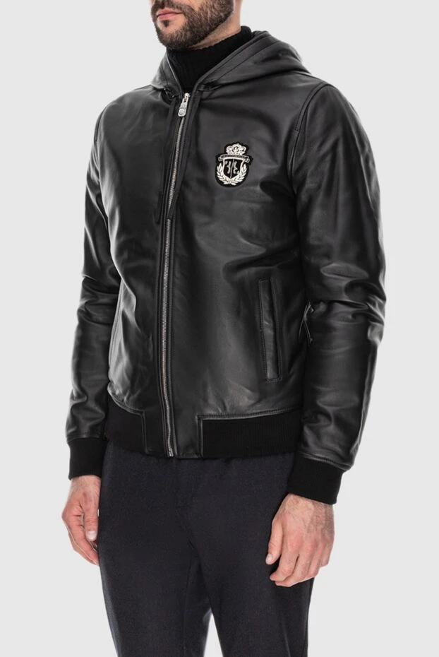 Billionaire куртка кожаная с капюшоном и вышитым логотипом черная мужская 173225 - фото 3