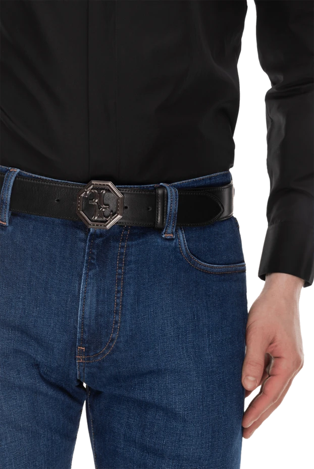 Billionaire ремень кожаный черный с контрастной пряжкой-логотипом мужской 173230 - фото 3
