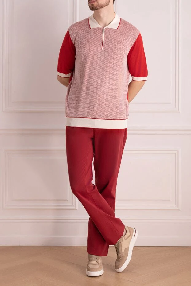 Поло из шелка с мелким жаккардовым рисунком и белой отделкой
- фото 2