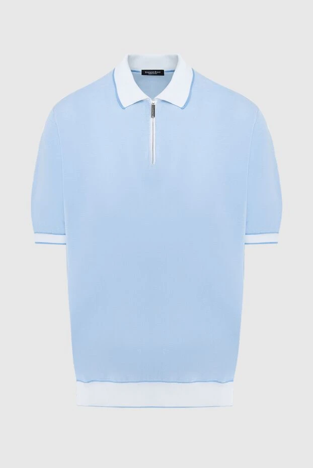 Поло из хлопка и шелка голубое мужское - фото 1