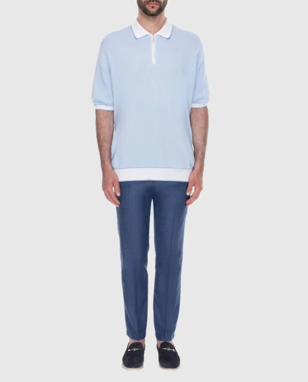 Поло из хлопка и шелка голубое мужское - фото 2