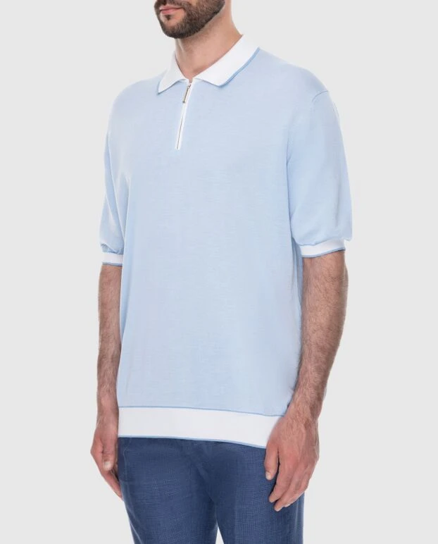 Stefano Ricci поло из хлопка и шелка голубое мужское 173239 - фото 3