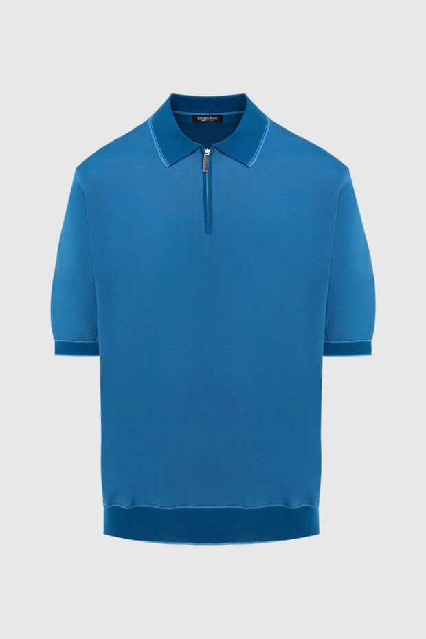Stefano Ricci поло из хлопка и шелка синее мужское 173247 - фото 1