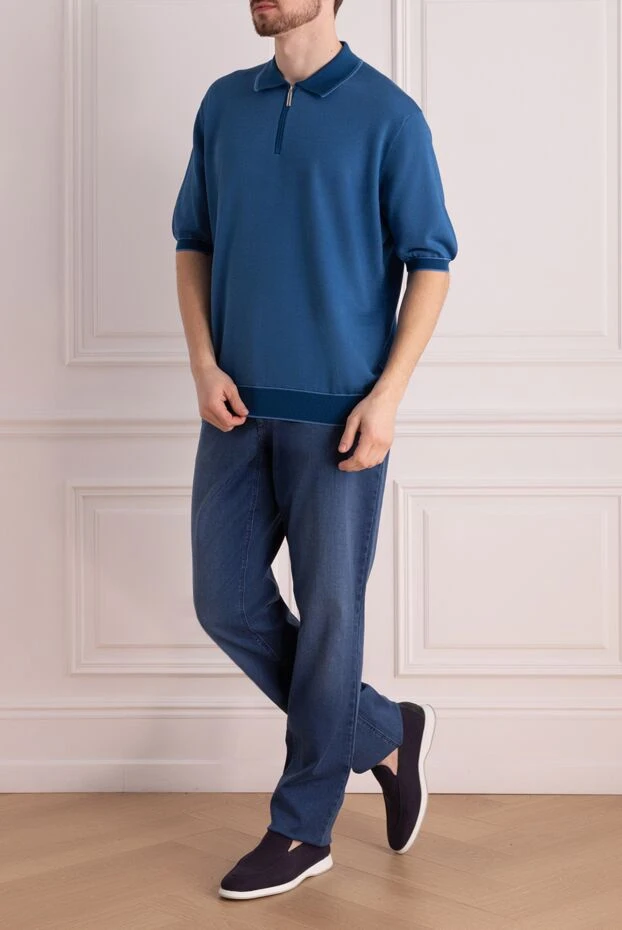 Stefano Ricci поло из хлопка и шелка синее мужское 173247 - фото 2