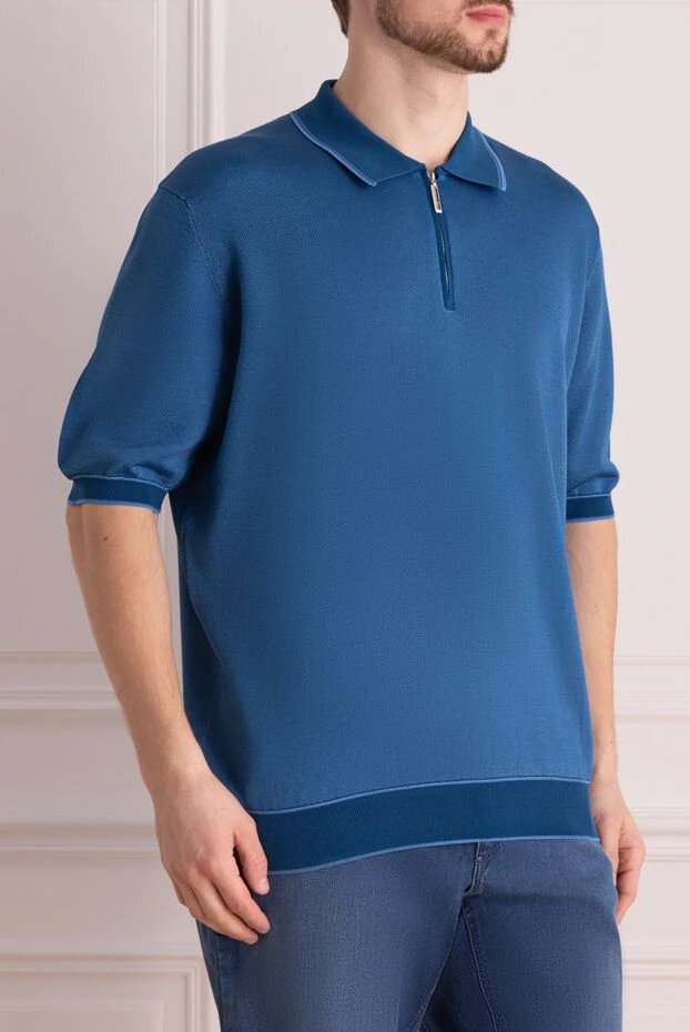 Stefano Ricci поло из хлопка и шелка синее мужское 173247 - фото 3