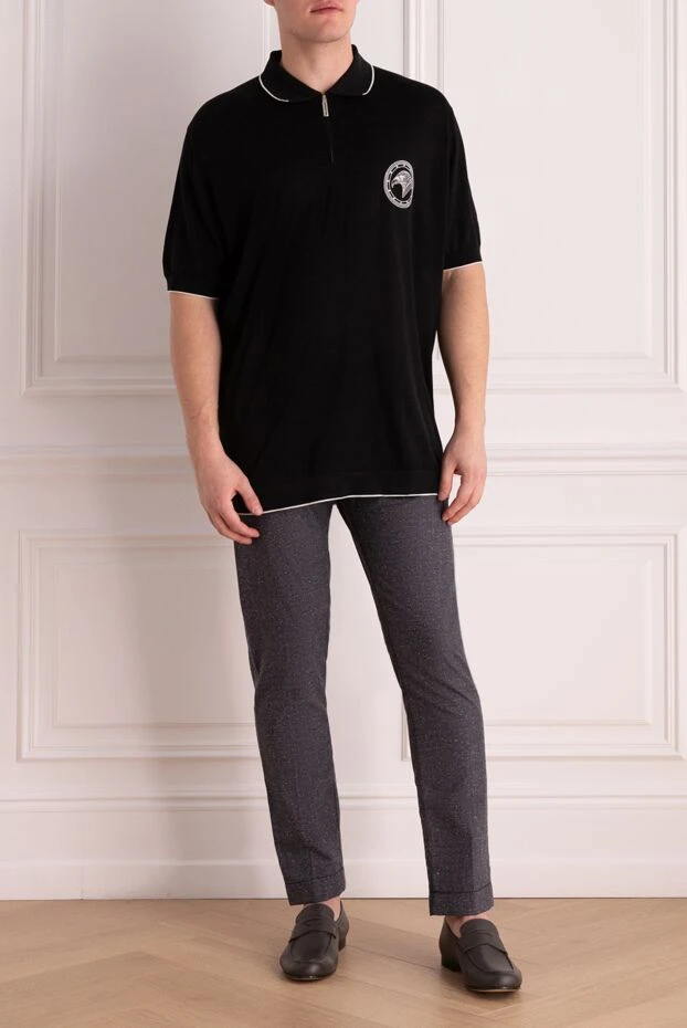 Черное поло из гладкого хлопка с шелком и вышитой эмблемой
 - фото 2