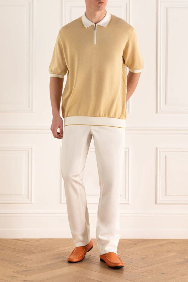 Stefano Ricci поло из хлопка и шелка бежевое мужское 173257 - фото 2