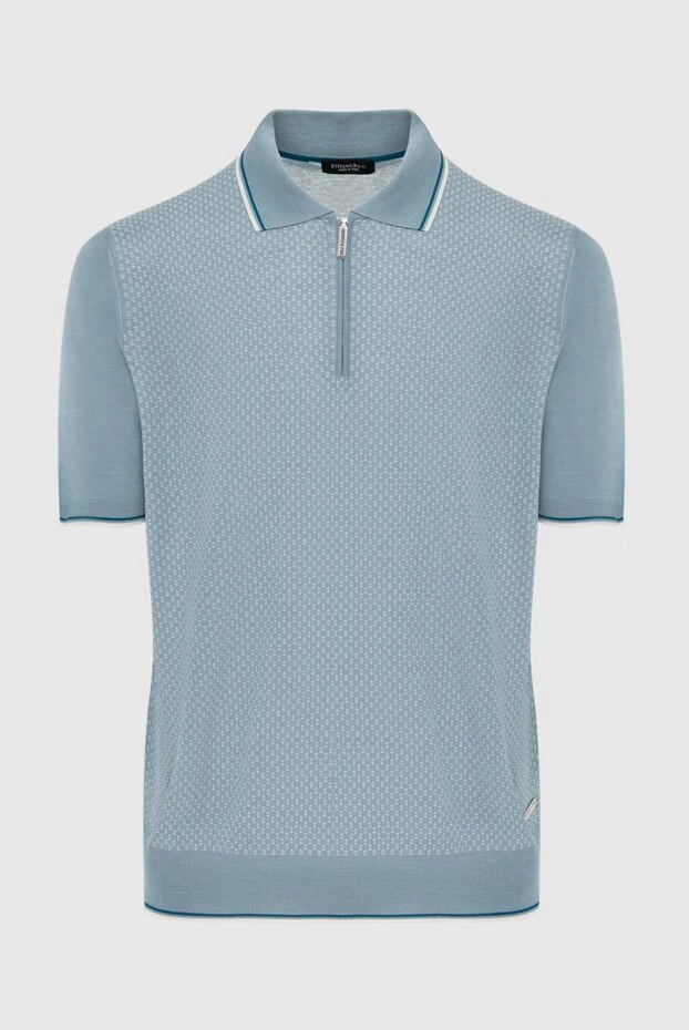 Геометриялық микро өрнегі бар ерлерге арналған ашық көк түсті сыдырмалы поло жейдесі - фото 1