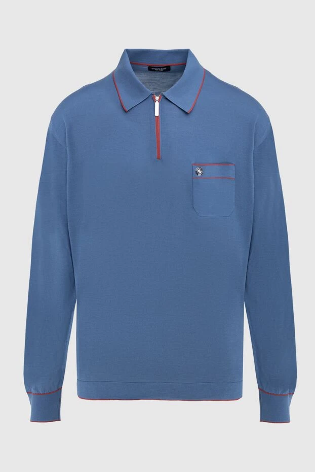 Long sleeve blue silk polo shirt with chest pocket - photo 1