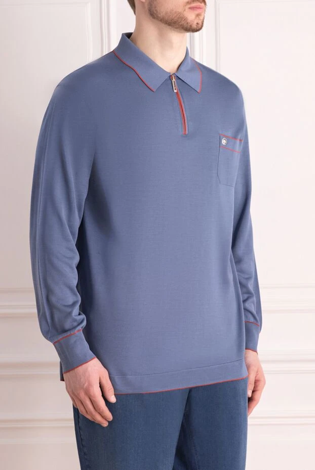 Stefano Ricci поло с длинным рукавом из шелка синее с нагрудным карманом 173260 - фото 3