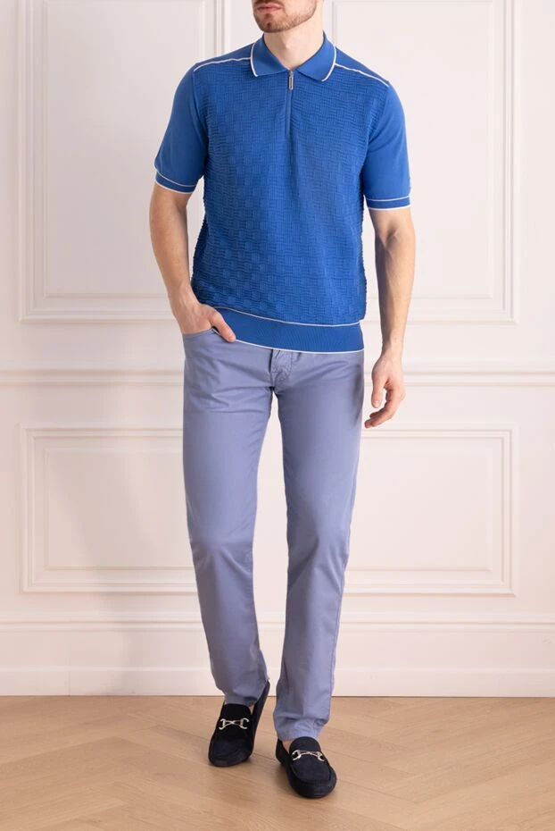 Stefano Ricci поло синее с геометрической фактурой и молнией на планке
173264 - фото 2