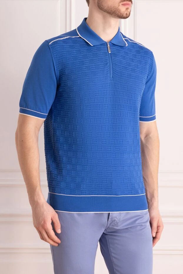 Stefano Ricci поло синее с геометрической фактурой и молнией на планке
 173264 - фото 3
