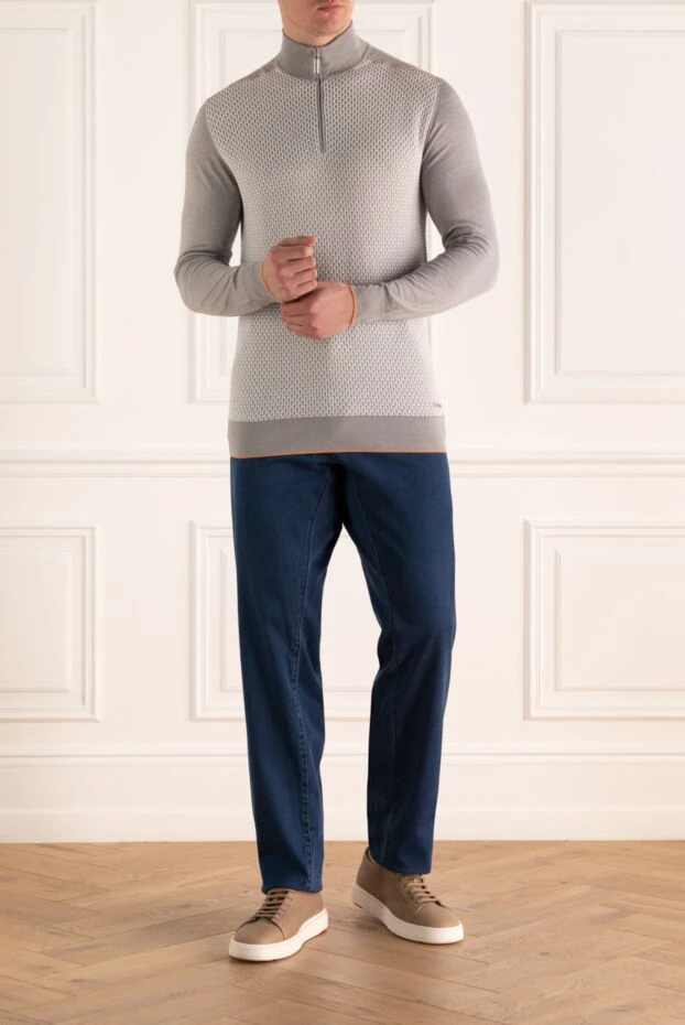 Gray cotton, silk and linen tee for men - photo 2