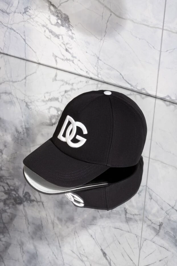 Қара мақтадан жасалған үлкен контрастты логотиппен безендірілген кепка ерлерге арналған - фото 2