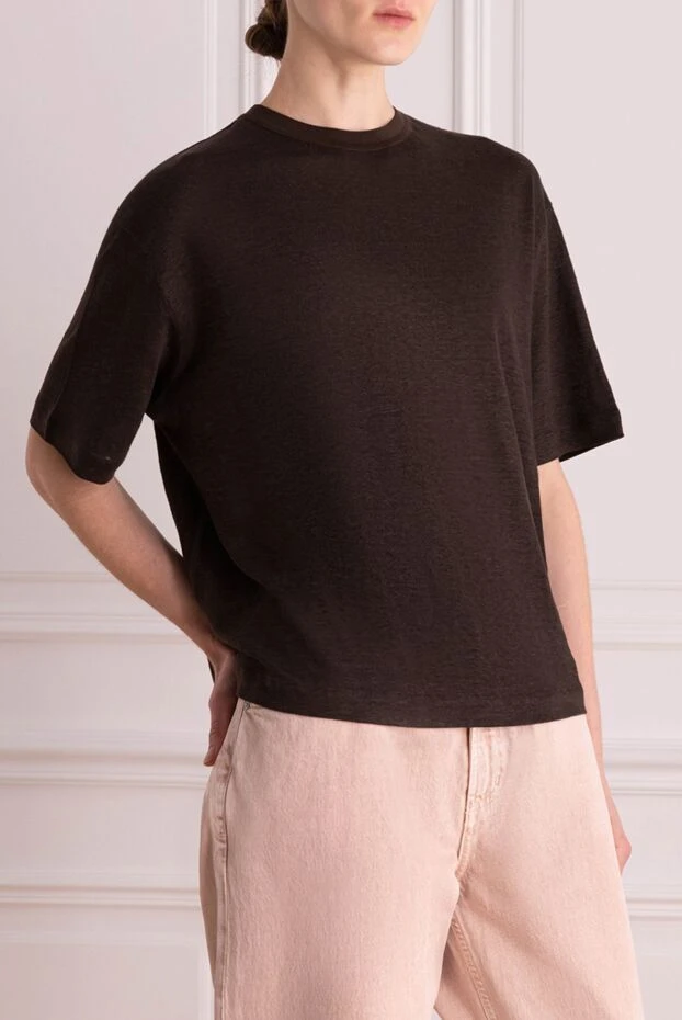 Loro Piana футболка женская свободного кроя льняная коричневая 173469 - фото 3