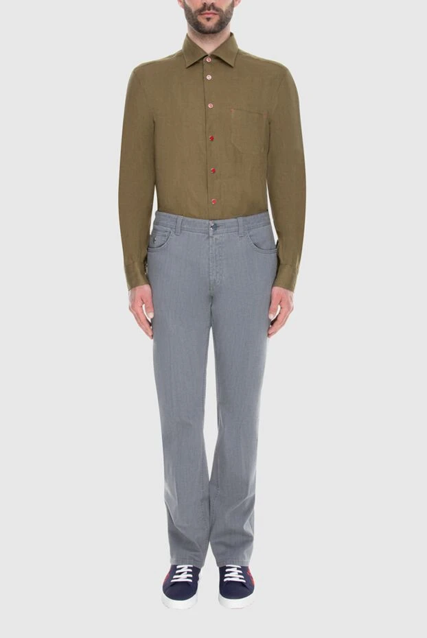 Stefano Ricci джинсы мужские серые с бирюзовой пуговицей 173493 - фото 2