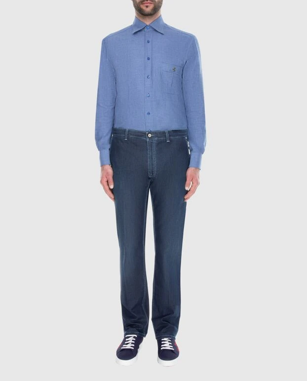 Stefano Ricci джинсы мужские синие с белым логотипом 173499 - фото 2