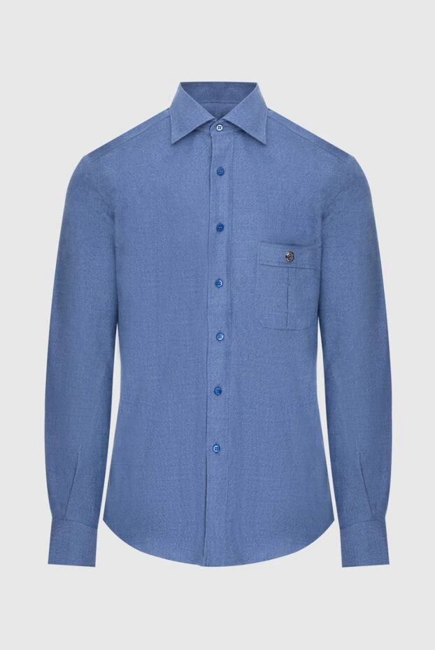 Men's blue shirt with a chest pocket and a metal eagle head emblem - photo 1