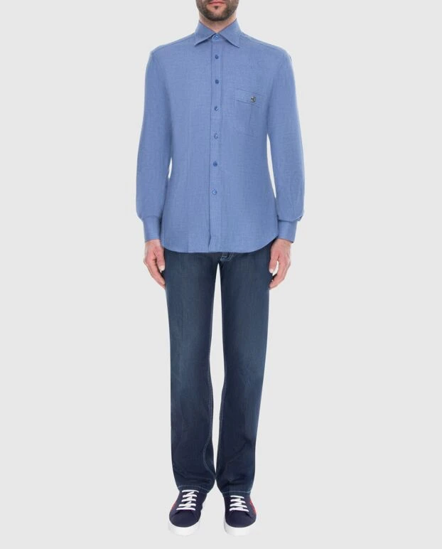 Men's blue shirt with a chest pocket and a metal eagle head emblem - photo 2