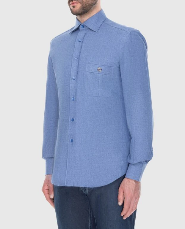 Stefano Ricci кеудеге арналған қалтасы және металл бүркіт басы бейнеленген эмблемасы бар ерлерге арналған көк жейде 173518 - фото 3