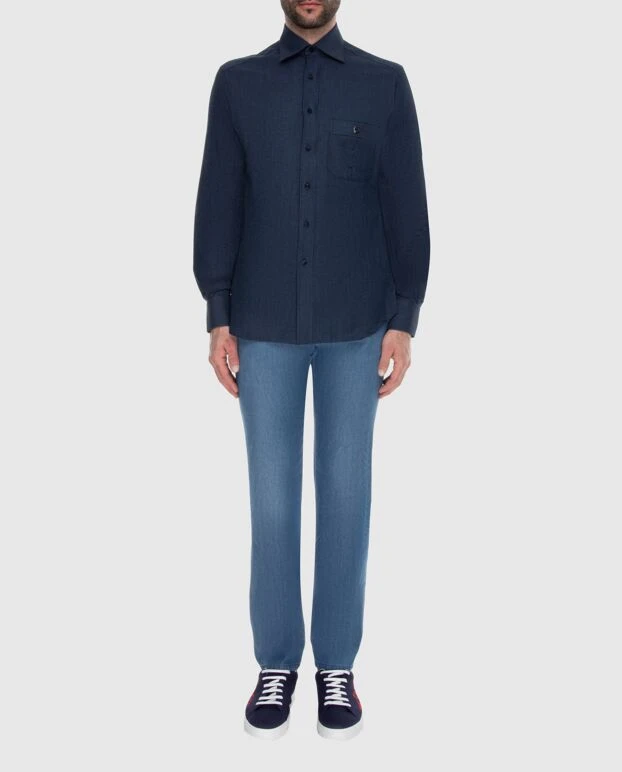 Stefano Ricci men's dark blue shirt with a turn-down kent collar and a patch chest pocket 173519 - photo 2