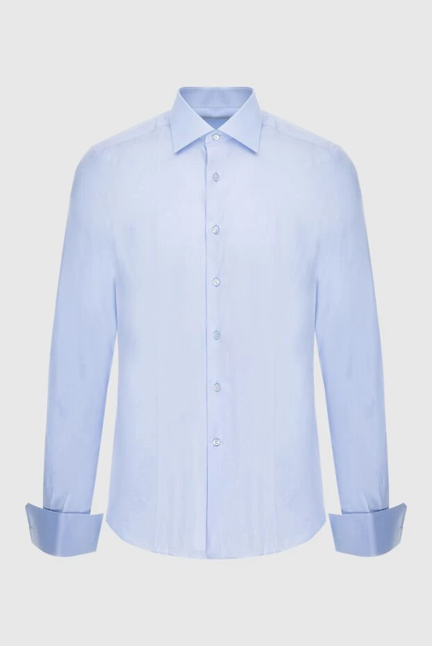 Men's blue cotton shirt with French cuffs - photo 1