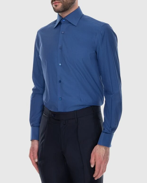 Stefano Ricci жоғары сапалы мақтадан тігілген ерлерге арналған көк түсті классикалық жейде 173527 - фото 3