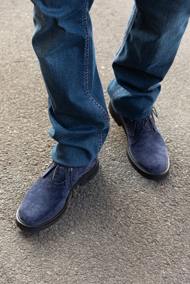 Stefano Ricci ботинки мужские синие из нубука с шнурками 173533 - фото 2