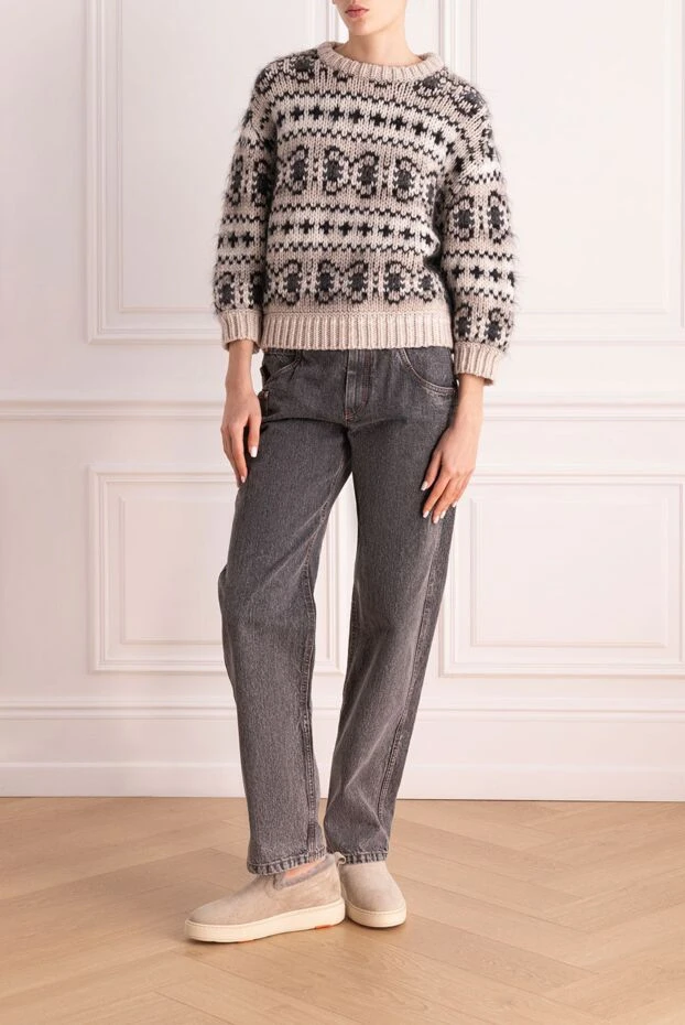 Brunello Cucinelli серые джинсы из хлопкового денима женские 173556 - фото 2