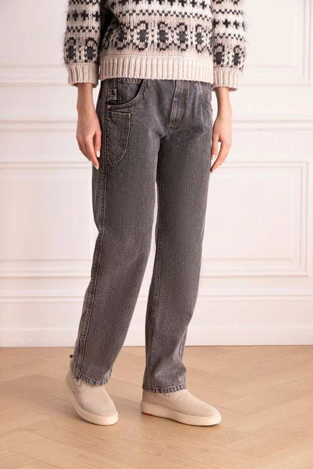 Brunello Cucinelli серые джинсы из хлопкового денима женские 173556 - фото 3