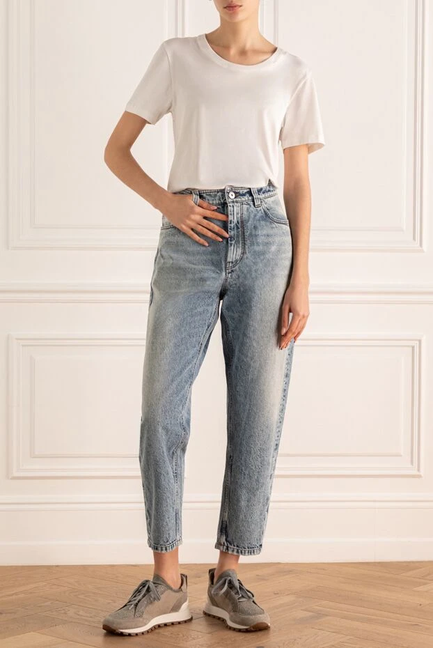 Brunello Cucinelli джинсы светло-голубые из вареного денима женские 173557 - фото 2