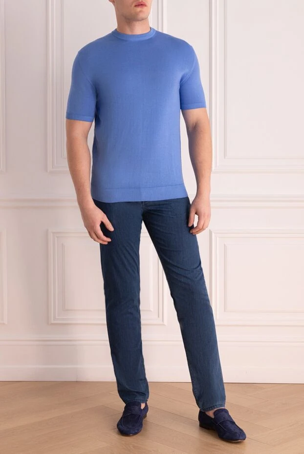 Cesare di Napoli man cotton short sleeve jumper blue for men купить с ценами и фото 173587 - photo 2