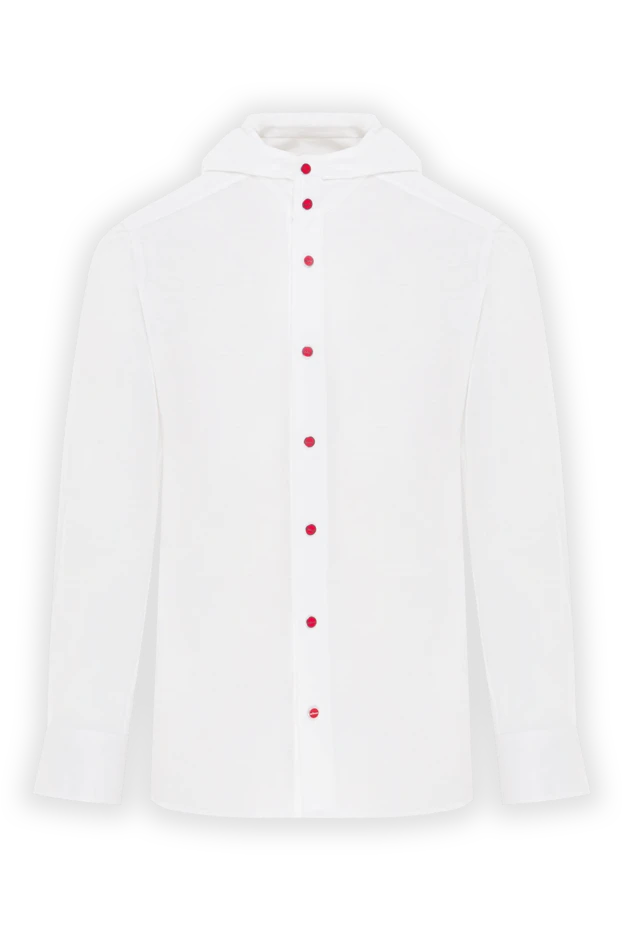 White cotton shirt with hood and red buttons - photo 1