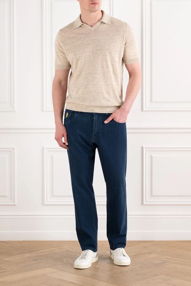 Scissor Scriptor navy blue men's jeans with yellow logo 173613 - photo 2
