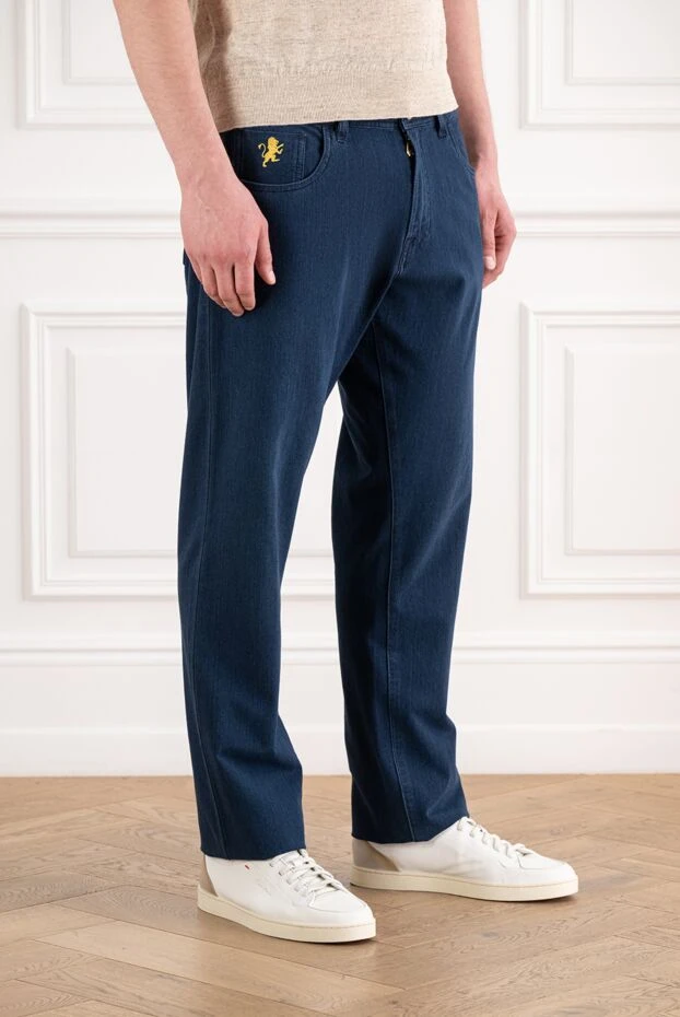 Scissor Scriptor navy blue men's jeans with yellow logo 173613 - photo 3