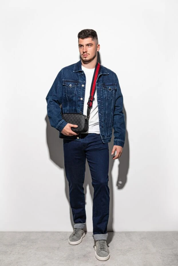 Ерлерге арналған көк джинс тракер күртеше ескірту әсерімен - фото 2