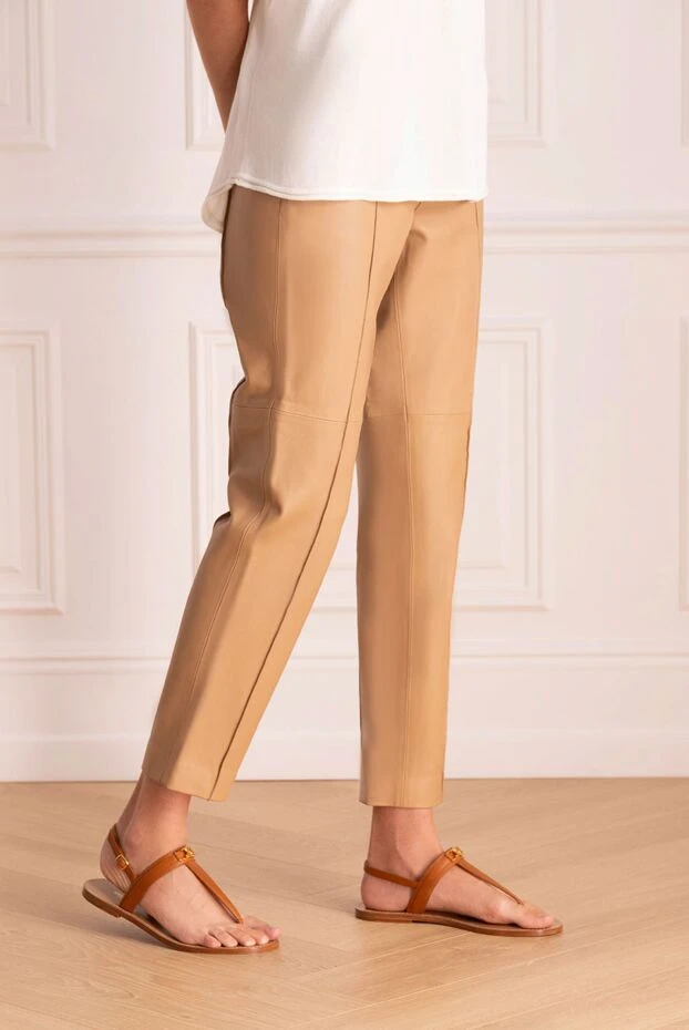 Fleur de Paris woman beige leather pants for women купить с ценами и фото 173644 - photo 2