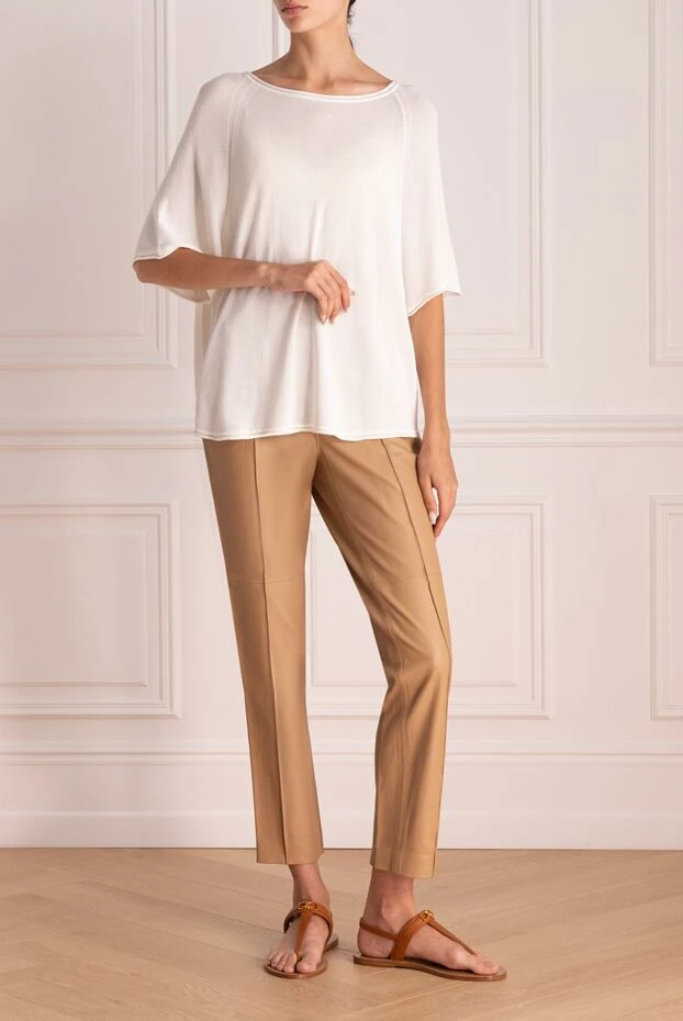 Fleur de Paris брюки женские бежевые кожаные 173644 - фото 2