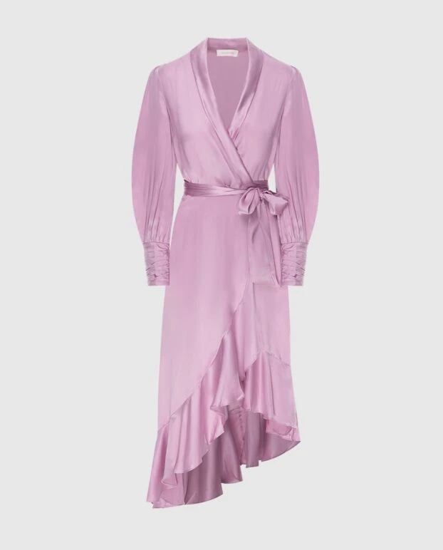 Women's purple silk midi dress with long sleeves and a belt - photo 1