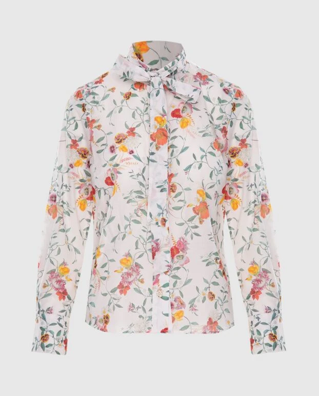 Рубашка женская белая хлопковая в цветочный принт - фото 1